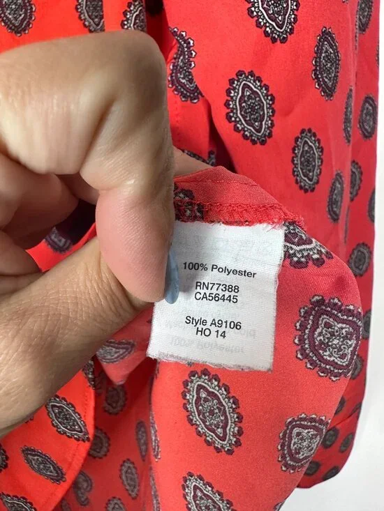 2/$30 J. Crew Medallion Print Drapey Crepe Henley Tunic Top Orange XL #A1794 - Picture 6 of 7